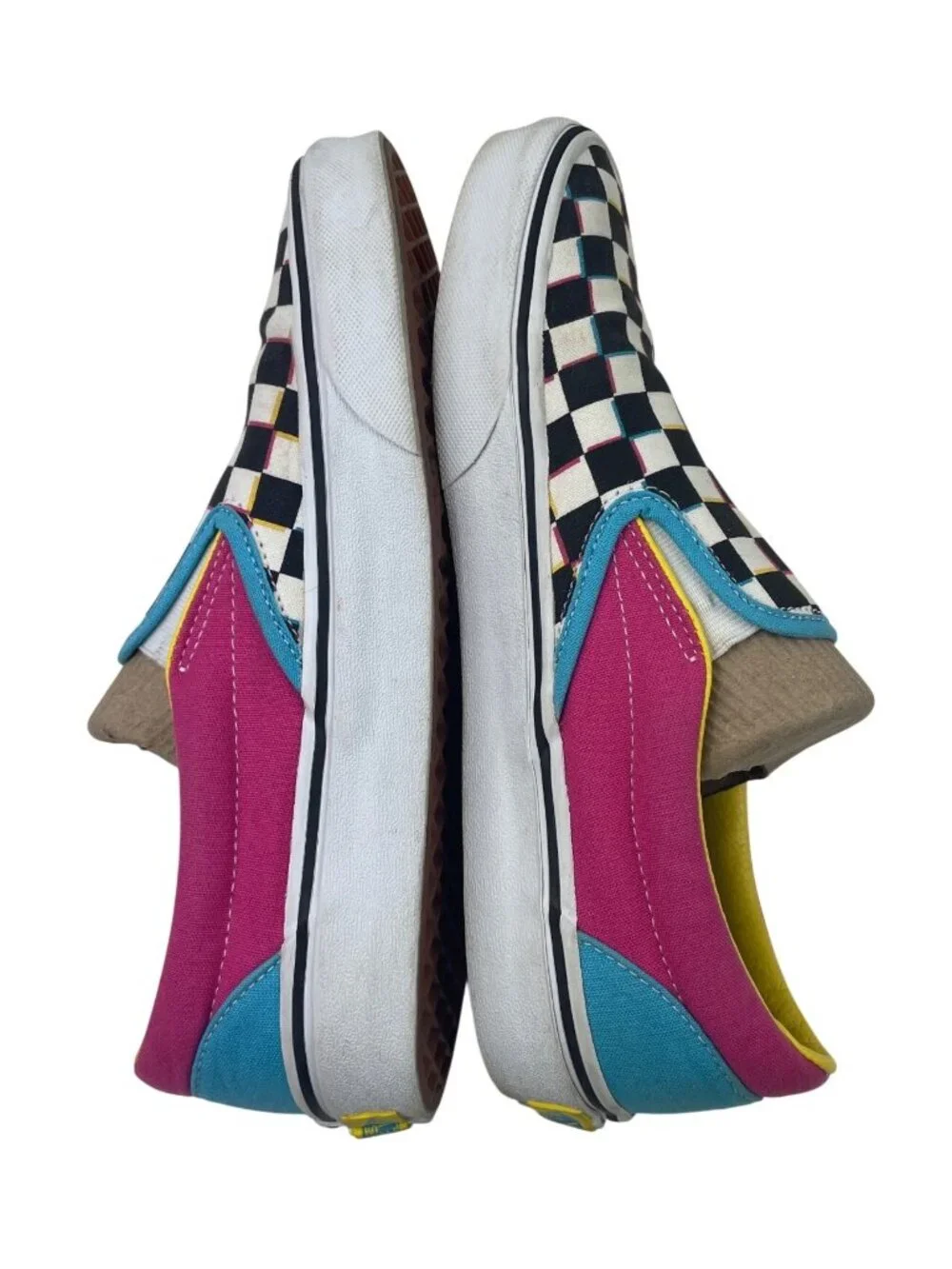 Vans Classic Slip-On Shoes Womens 9.5 Mens 8 Crazy Checkered Multicolor Skate